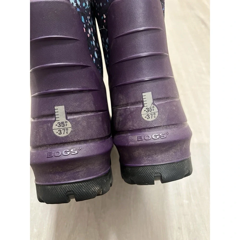 Bogs Neo Classic Rain Winter Boots Kids Youth Size 4 Purple Confetti Waterproof